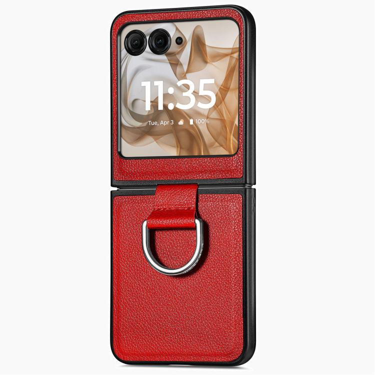 For Motorola Razr 50 Litchi Texture Leather Ring Fold Phone Case(Red) by buy2fix