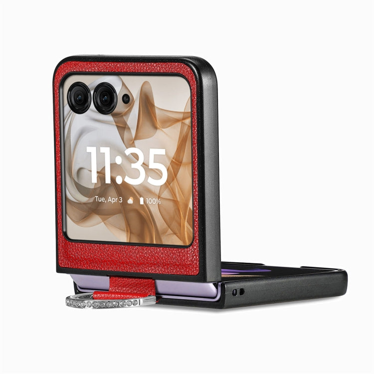 For Motorola Razr 50 Litchi Texture Leather Ring Fold Phone Case(Red) by buy2fix