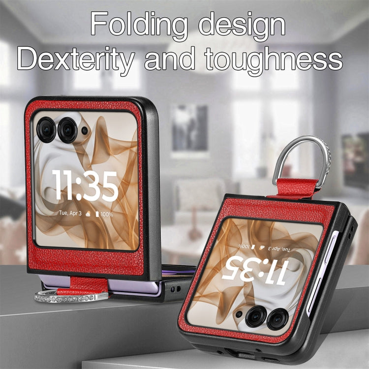 For Motorola Razr 50 Litchi Texture Leather Ring Fold Phone Case(Red) by buy2fix