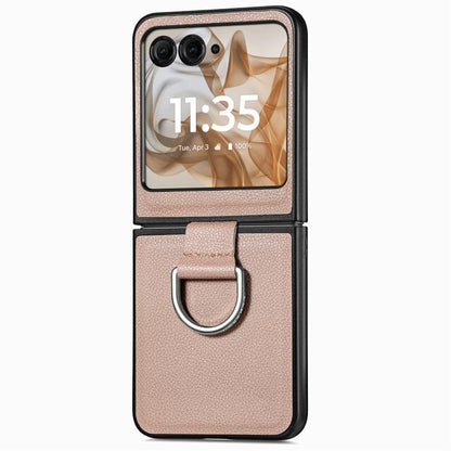 For Motorola Razr 50 Ultra Litchi Texture Leather Ring Fold Phone Case(Gray) by buy2fix