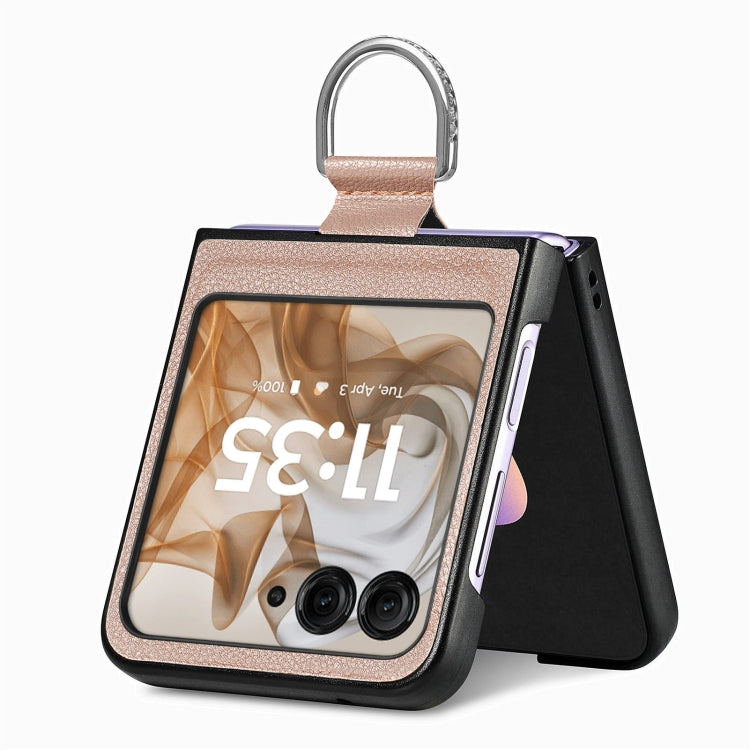 For Motorola Razr 50 Ultra Litchi Texture Leather Ring Fold Phone Case(Gray) by buy2fix