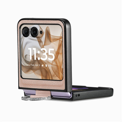 For Motorola Razr 50 Ultra Litchi Texture Leather Ring Fold Phone Case(Gray) by buy2fix