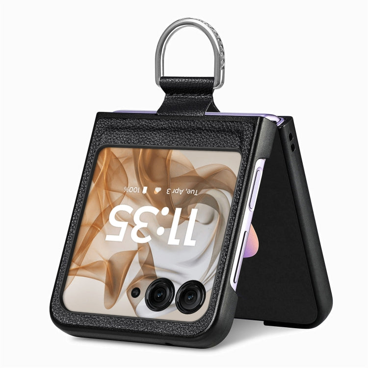 For Motorola Razr 50 Ultra Litchi Texture Leather Ring Fold Phone Case(Black) by buy2fix