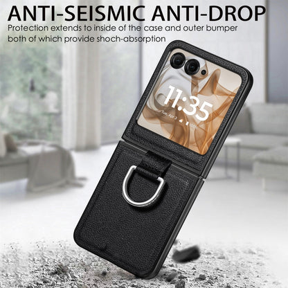 For Motorola Razr 50 Ultra Litchi Texture Leather Ring Fold Phone Case(Black) by buy2fix