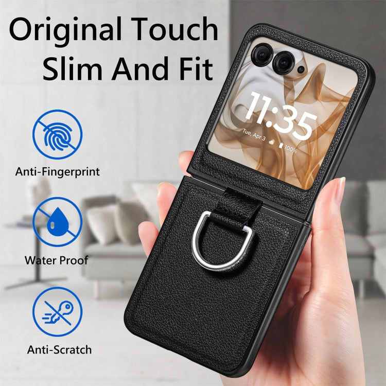 For Motorola Razr 50 Ultra Litchi Texture Leather Ring Fold Phone Case(Black) by buy2fix