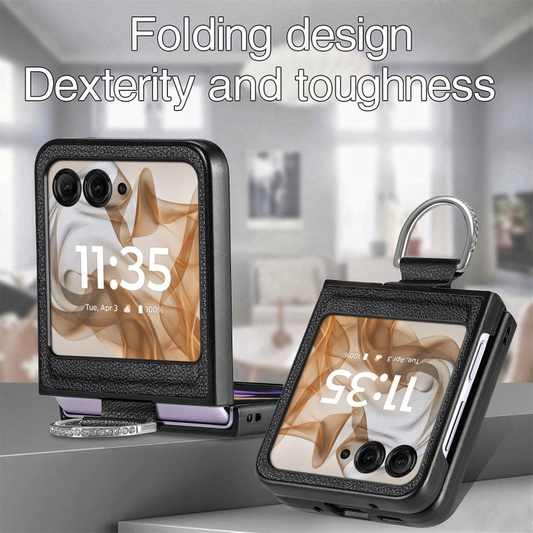 For Motorola Razr 50 Ultra Litchi Texture Leather Ring Fold Phone Case(Black) by buy2fix