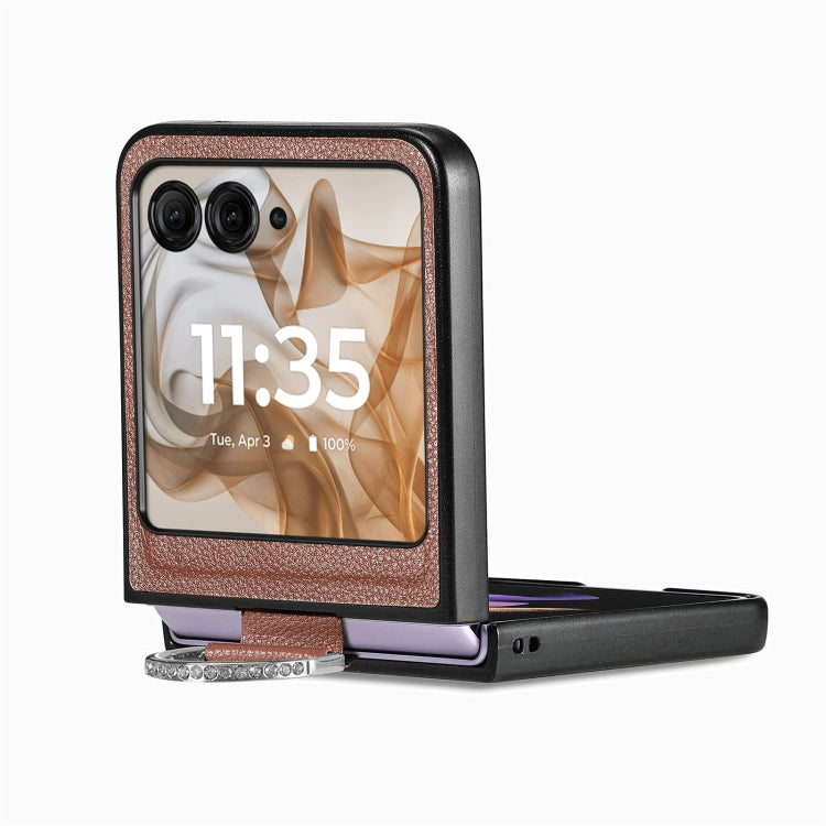 For Motorola Razr 50 Ultra Litchi Texture Leather Ring Fold Phone Case(Brown) by buy2fix