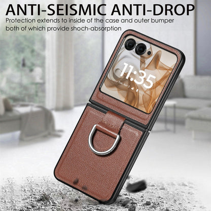 For Motorola Razr 50 Ultra Litchi Texture Leather Ring Fold Phone Case(Brown) by buy2fix