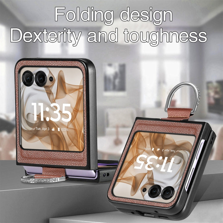 For Motorola Razr 50 Ultra Litchi Texture Leather Ring Fold Phone Case(Brown) by buy2fix