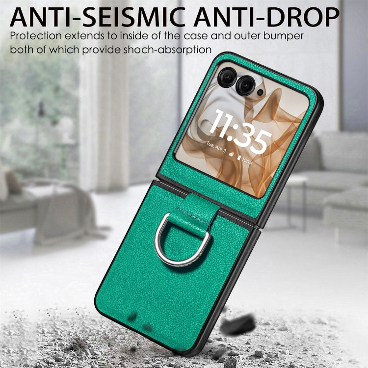 For Motorola Razr 50 Ultra Litchi Texture Leather Ring Fold Phone Case(Green) by buy2fix