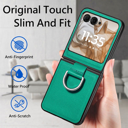 For Motorola Razr 50 Ultra Litchi Texture Leather Ring Fold Phone Case(Green) by buy2fix