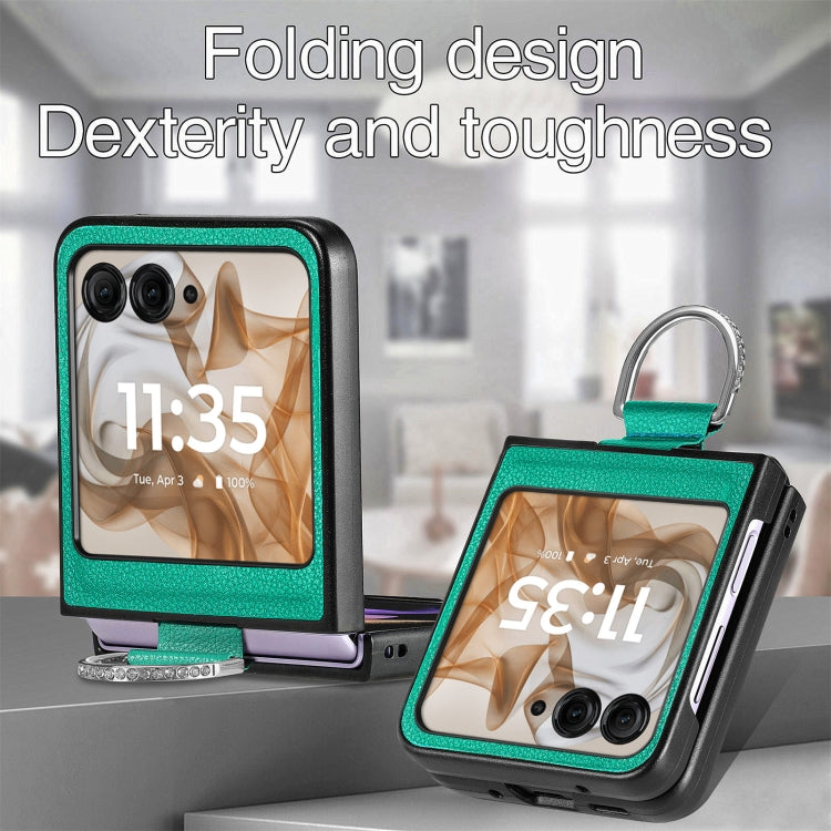 For Motorola Razr 50 Ultra Litchi Texture Leather Ring Fold Phone Case(Green) by buy2fix