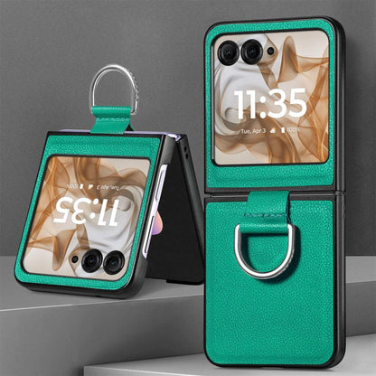 For Motorola Razr 50 Ultra Litchi Texture Leather Ring Fold Phone Case(Green) by buy2fix