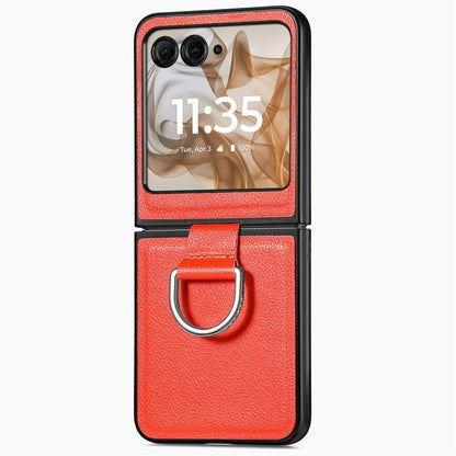 For Motorola Razr 50 Ultra Litchi Texture Leather Ring Fold Phone Case(Orange) by buy2fix