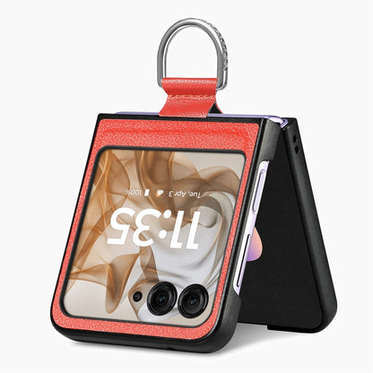 For Motorola Razr 50 Ultra Litchi Texture Leather Ring Fold Phone Case(Orange) by buy2fix