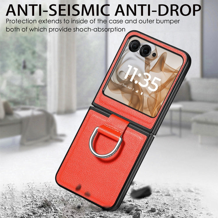 For Motorola Razr 50 Ultra Litchi Texture Leather Ring Fold Phone Case(Orange) by buy2fix