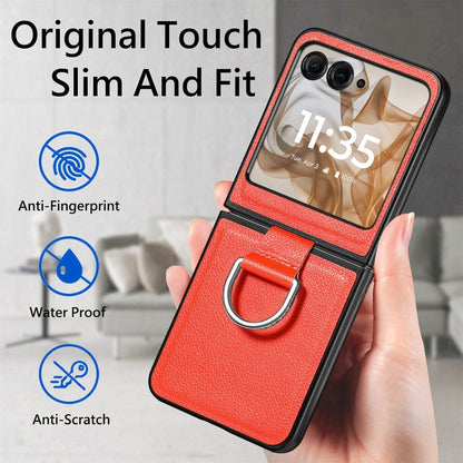 For Motorola Razr 50 Ultra Litchi Texture Leather Ring Fold Phone Case(Orange) by buy2fix