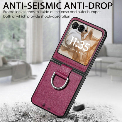 For Motorola Razr 50 Ultra Litchi Texture Leather Ring Fold Phone Case(Purple) by buy2fix