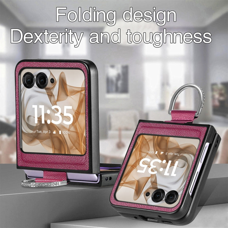 For Motorola Razr 50 Ultra Litchi Texture Leather Ring Fold Phone Case(Purple) by buy2fix