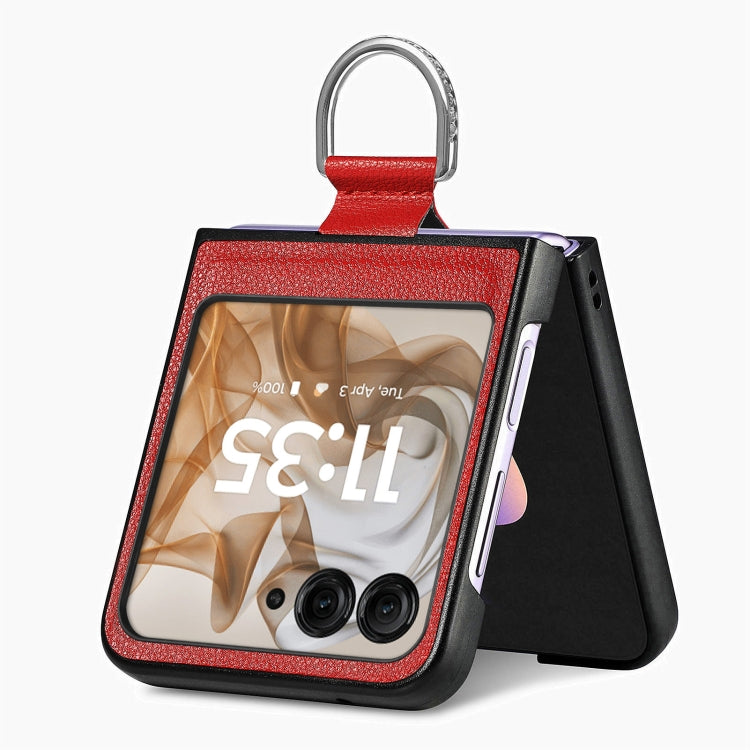 For Motorola Razr 50 Ultra Litchi Texture Leather Ring Fold Phone Case(Red) by buy2fix