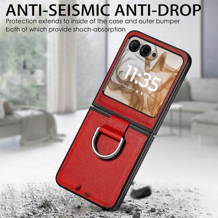 For Motorola Razr 50 Ultra Litchi Texture Leather Ring Fold Phone Case(Red) by buy2fix