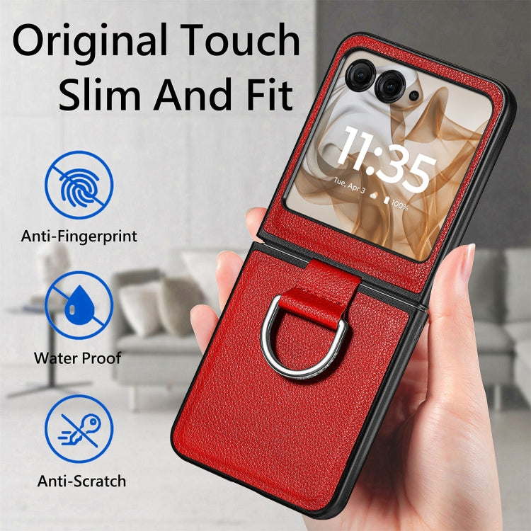 For Motorola Razr 50 Ultra Litchi Texture Leather Ring Fold Phone Case(Red) by buy2fix