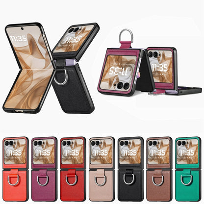 For Motorola Razr 50 Ultra Litchi Texture Leather Ring Fold Phone Case(Purple) by buy2fix