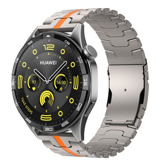 For Huawei Watch GT 4 46mm 22mm Double Lock Buckle Turtle Steel Watch Band(Titanium Oange)