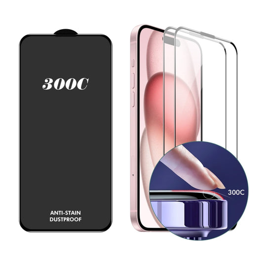 For iPhone 15 / 16 2pcs ENKAY 300C Super Large Arc Full Coverage High Aluminum-silicon Tempered Glass Film Black - iPhone 15 Tempered Glass by ENKAY | Online Shopping UK | buy2fix