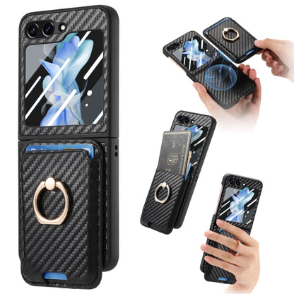 For Samsung Galaxy Z Flip6 / Flip7 FE Carbon Fiber Ring Card Bag Magsafe Phone Case(Black) - Galaxy Z Flip6 5G Cases by buy2fix | Online Shopping UK | buy2fix
