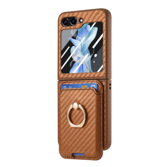 For Samsung Galaxy Z Flip6 / Flip7 FE Carbon Fiber Ring Card Bag Magsafe Phone Case(Brown) - Galaxy Z Flip6 5G Cases by buy2fix | Online Shopping UK | buy2fix
