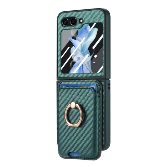 For Samsung Galaxy Z Flip6 / Flip7 FE Carbon Fiber Ring Card Bag Magsafe Phone Case(Green) - Galaxy Z Flip6 5G Cases by buy2fix | Online Shopping UK | buy2fix