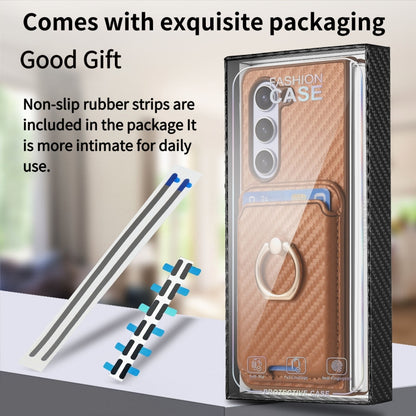 For Samsung Galaxy Z Fold6 Carbon Fiber Ring Card Bag Magsafe Phone Case(Brown) by buy2fix