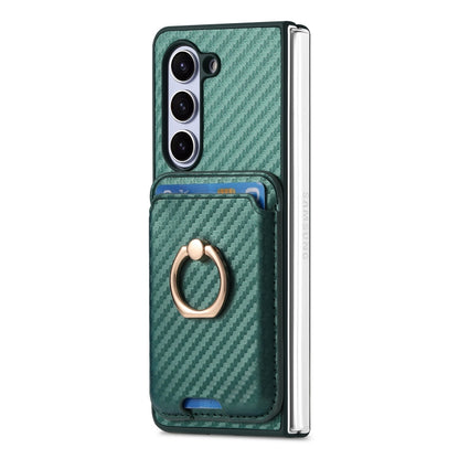 For Samsung Galaxy Z Fold6 Carbon Fiber Ring Card Bag Magsafe Phone Case(Green) by buy2fix