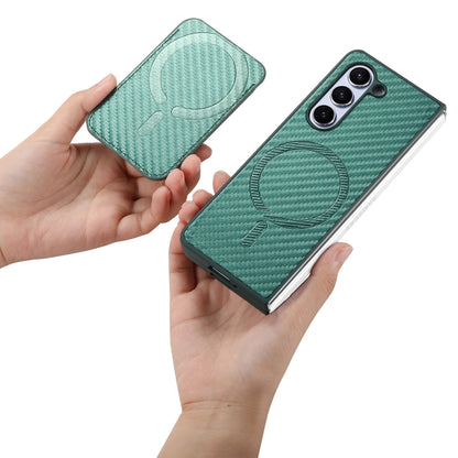 For Samsung Galaxy Z Fold6 Carbon Fiber Ring Card Bag Magsafe Phone Case(Green) by buy2fix