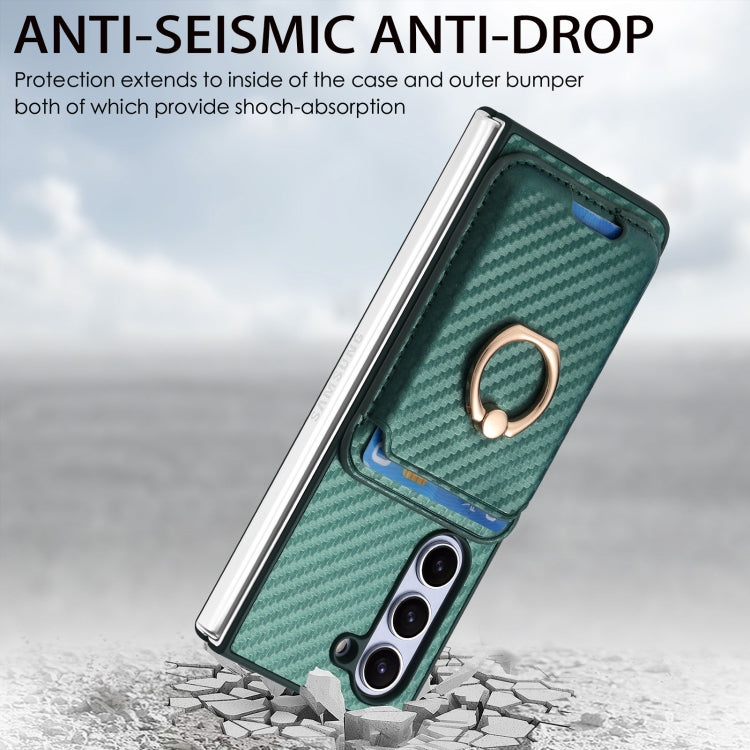 For Samsung Galaxy Z Fold6 Carbon Fiber Ring Card Bag Magsafe Phone Case(Green) by buy2fix