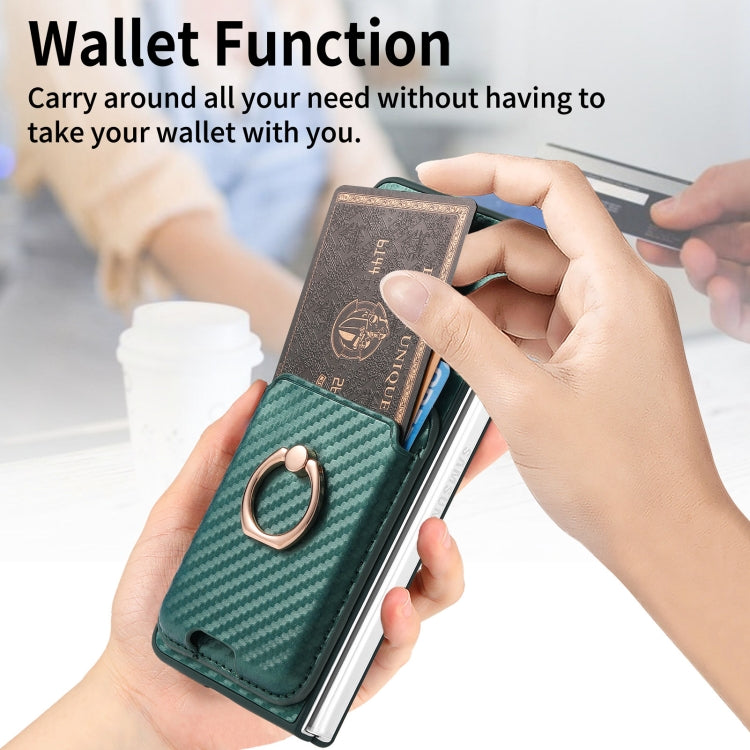 For Samsung Galaxy Z Fold6 Carbon Fiber Ring Card Bag Magsafe Phone Case(Green) by buy2fix