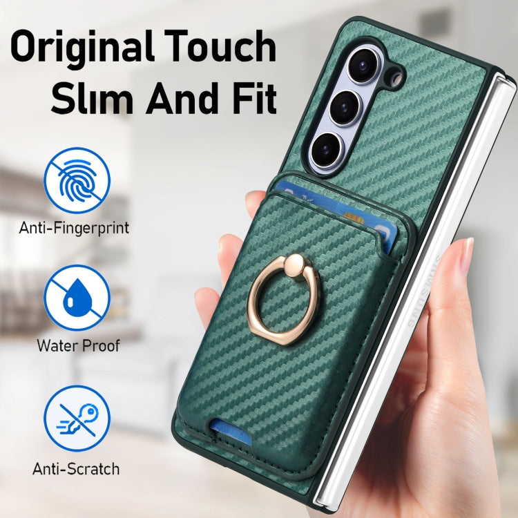 For Samsung Galaxy Z Fold6 Carbon Fiber Ring Card Bag Magsafe Phone Case(Green) by buy2fix