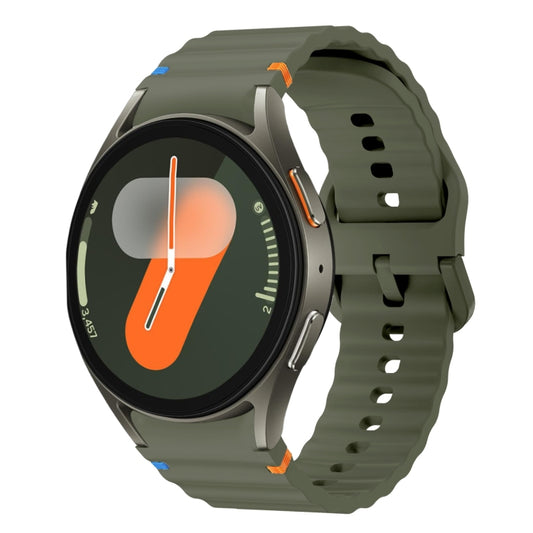 For Samsung Galaxy Watch 7 40 / 44mm Wave Pattern Stitched Silicone Watch Band(Army Green) - Watch Bands by buy2fix | Online Shopping UK | buy2fix