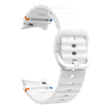 For Samsung Galaxy Watch 6 Classic Wave Pattern Stitched Silicone Watch Band(White) - Watch Bands by buy2fix | Online Shopping UK | buy2fix