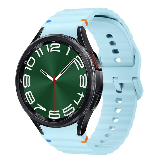 For Samsung Galaxy Watch 6 Classic Wave Pattern Stitched Silicone Watch Band(Light Blue) - Watch Bands by buy2fix | Online Shopping UK | buy2fix