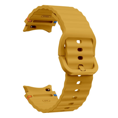 For Samsung Galaxy Watch 6 Classic Wave Pattern Stitched Silicone Watch Band(Yellow) - Watch Bands by buy2fix | Online Shopping UK | buy2fix