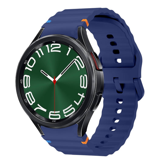 For Samsung Galaxy Watch 6 Classic Wave Pattern Stitched Silicone Watch Band(Dark Blue) - Watch Bands by buy2fix | Online Shopping UK | buy2fix