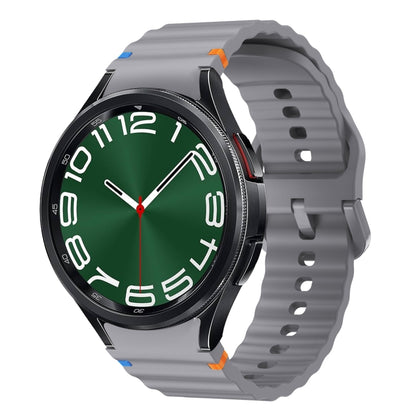 For Samsung Galaxy Watch 6 Classic Wave Pattern Stitched Silicone Watch Band(Dark Gray) - Watch Bands by buy2fix | Online Shopping UK | buy2fix