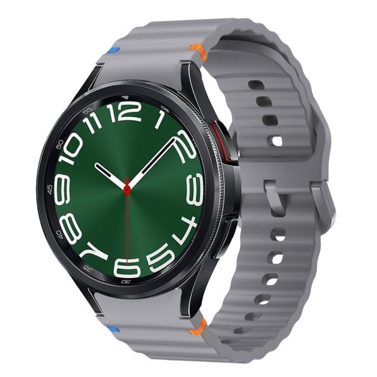 For Samsung Galaxy Watch 6 Classic Wave Pattern Stitched Silicone Watch Band(Dark Gray) - Watch Bands by buy2fix | Online Shopping UK | buy2fix