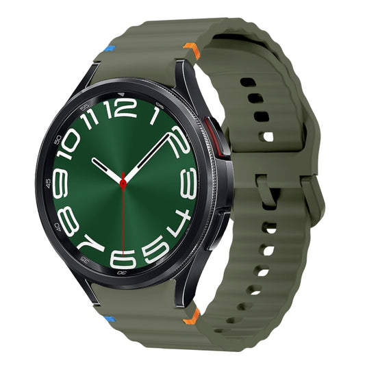 For Samsung Galaxy Watch 6 Classic Wave Pattern Stitched Silicone Watch Band(Army Green) - Watch Bands by buy2fix | Online Shopping UK | buy2fix