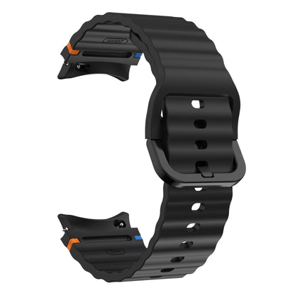 For Samsung Galaxy Watch 6 40 / 44mm Wave Pattern Stitched Silicone Watch Band(Black) - Watch Bands by buy2fix | Online Shopping UK | buy2fix