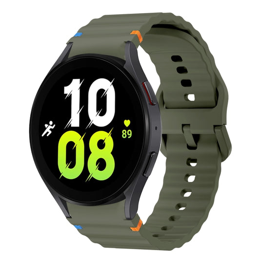 For Samsung Galaxy Watch 5 40 / 44mm Wave Pattern Stitched Silicone Watch Band(Army Green) - Watch Bands by buy2fix | Online Shopping UK | buy2fix