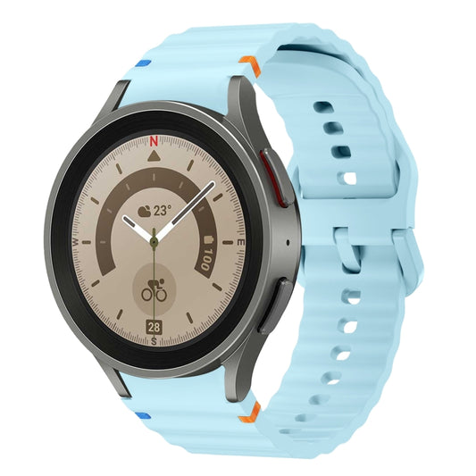 For Samsung Galaxy Watch 5 Pro Wave Pattern Stitched Silicone Watch Band(Light Blue) - Watch Bands by buy2fix | Online Shopping UK | buy2fix