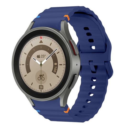 For Samsung Galaxy Watch 5 Pro Wave Pattern Stitched Silicone Watch Band(Dark Blue) - Watch Bands by buy2fix | Online Shopping UK | buy2fix
